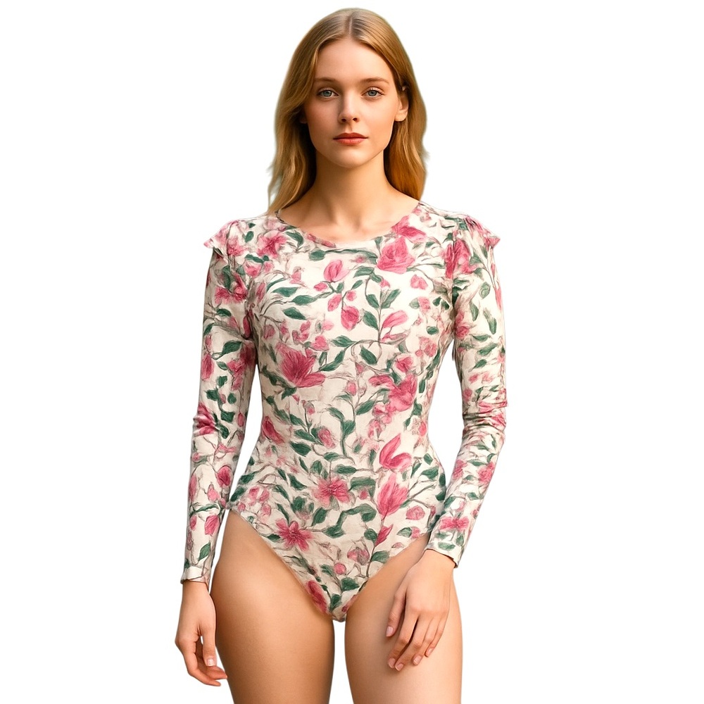 OndadeMar Butterfly and Floral Print Long Sleeve One Piece Swimsuit Size XS